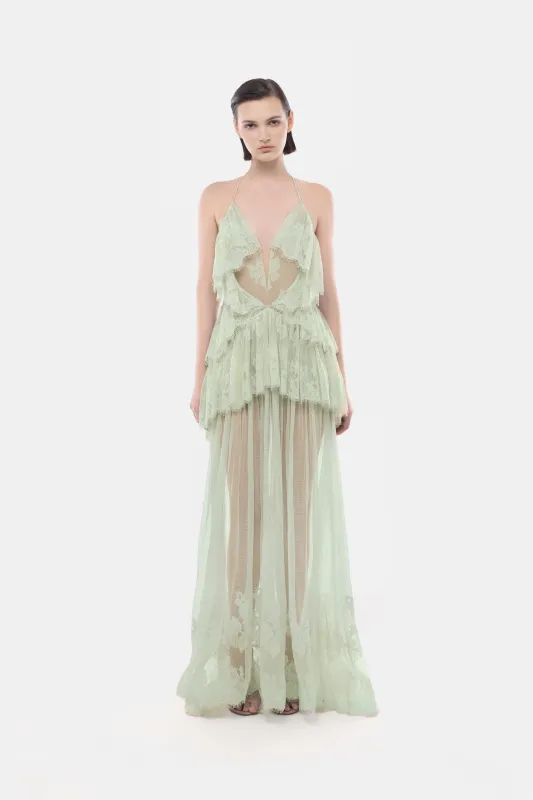 Mint Open-Back Tiered Mesh Dress made by Montsand