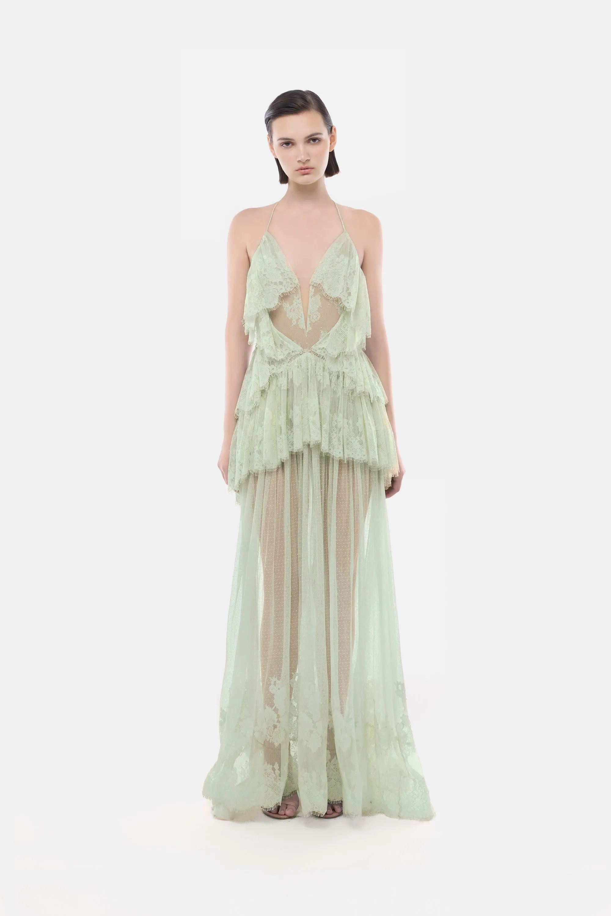 Mint Open-Back Tiered Mesh Dress sold by Montsand