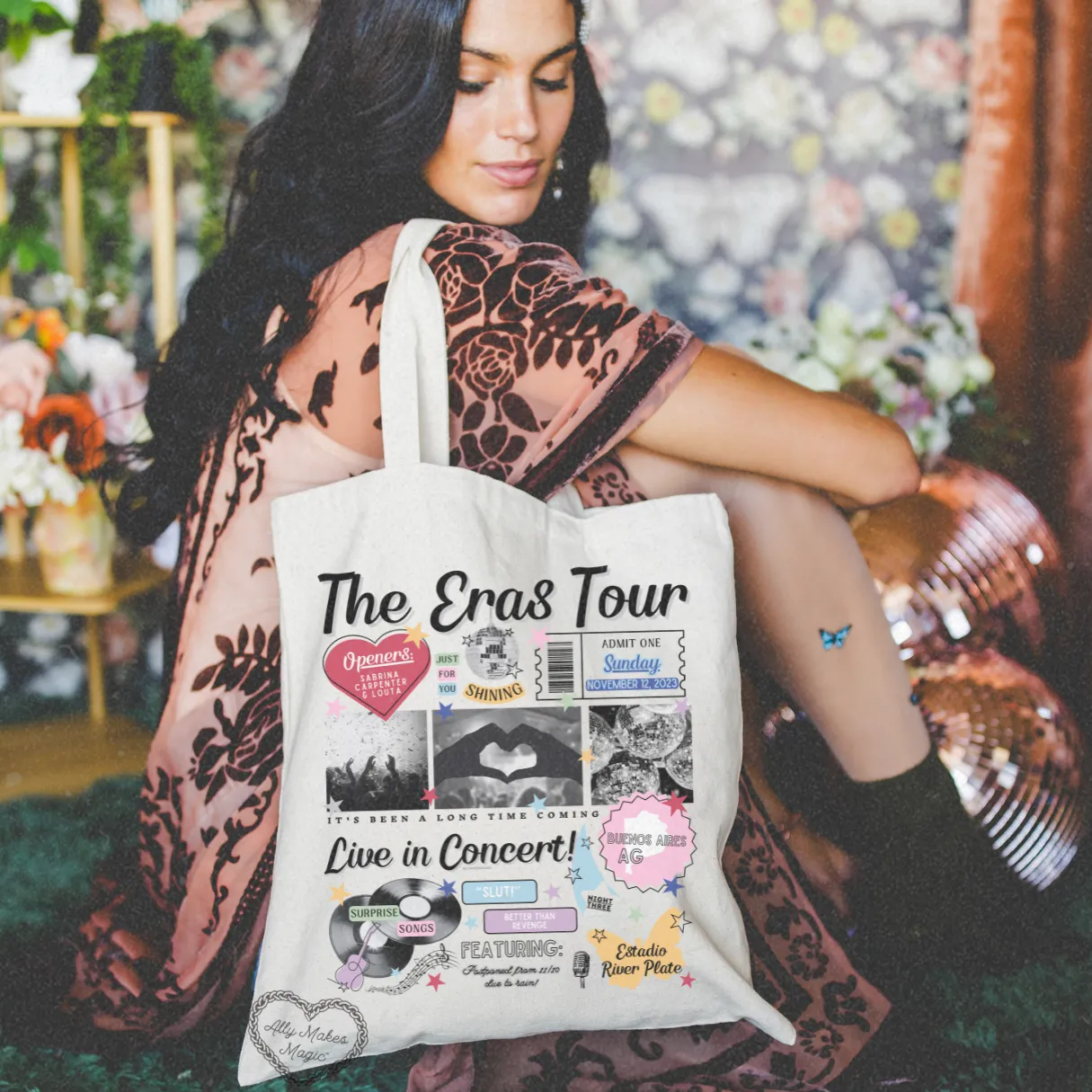 buenos aires night 3 retro tote bag sold by Ally Makes Magic