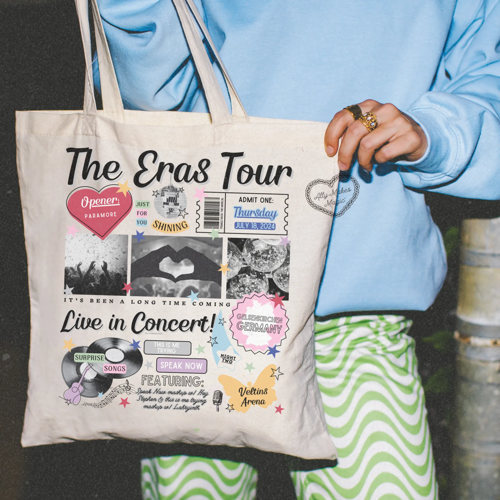 gelsenkirchen night 2 retro tote bag sold by Ally Makes Magic