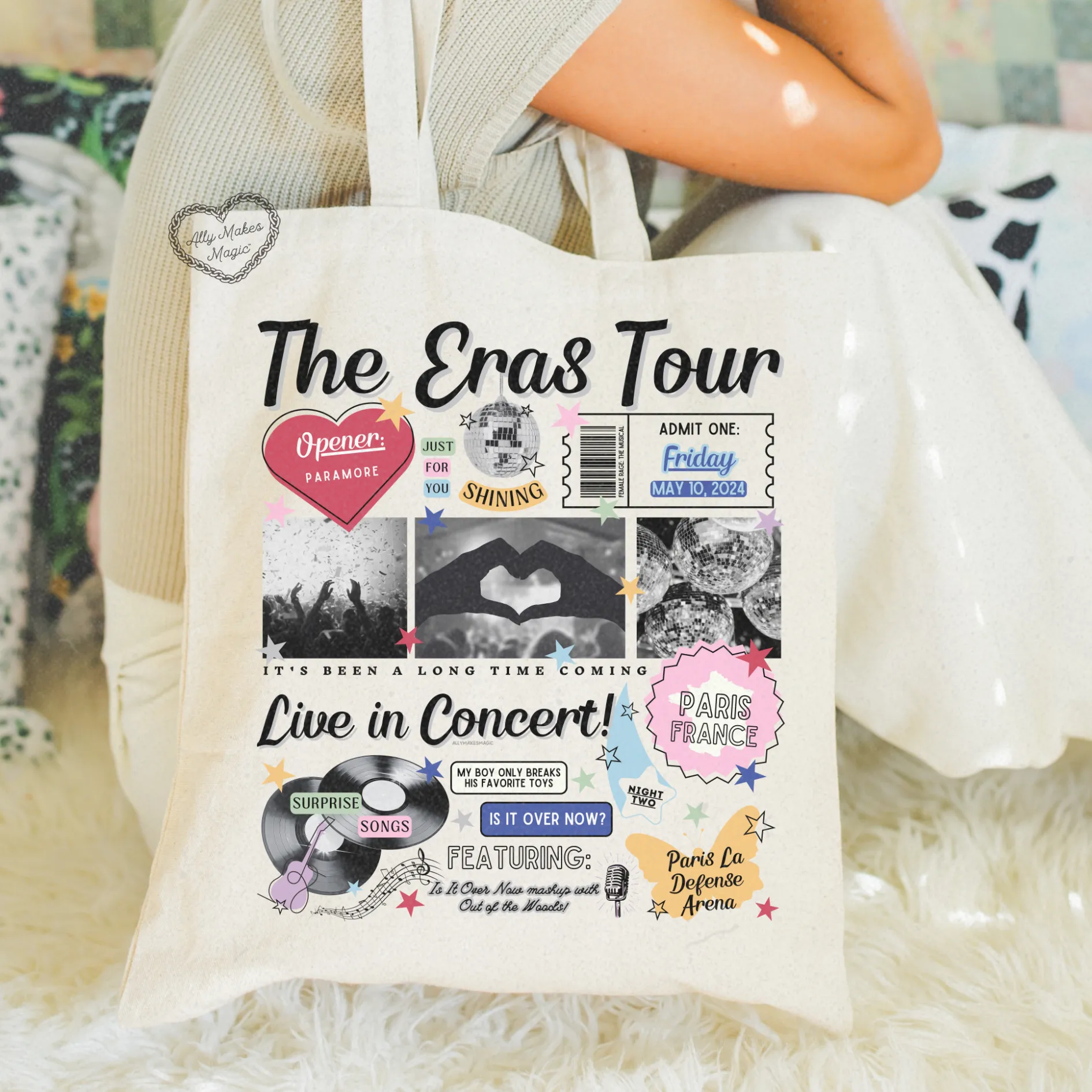 paris night 2 retro tote bag sold by Ally Makes Magic