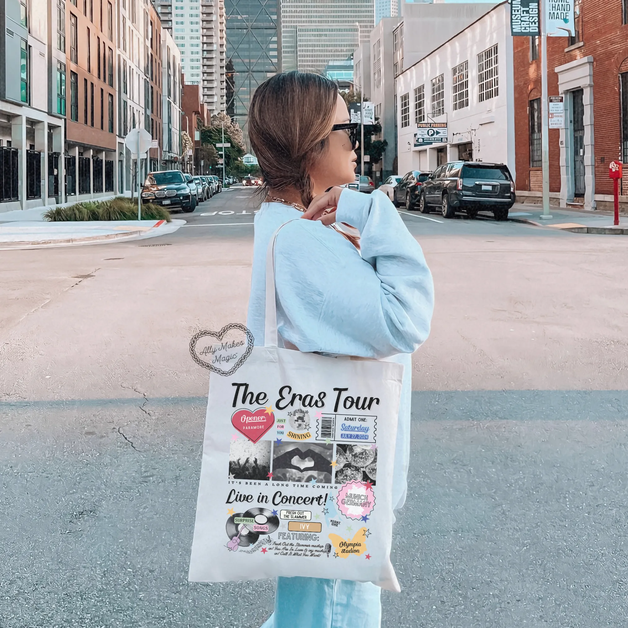 munich night 1 retro tote bag sold by Ally Makes Magic