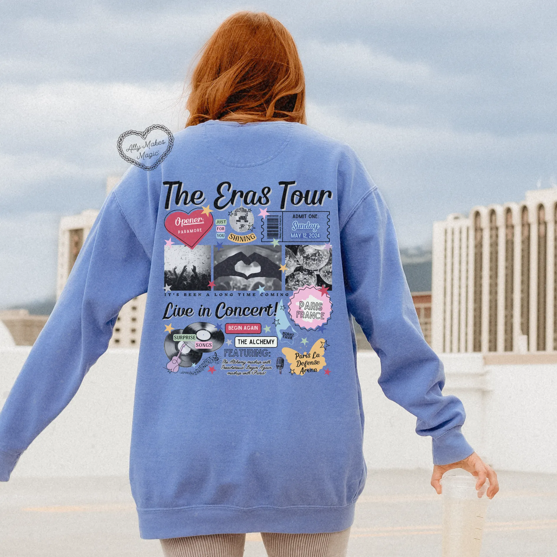 paris night 4 retro pullover | comfort colors sold by Ally Makes Magic