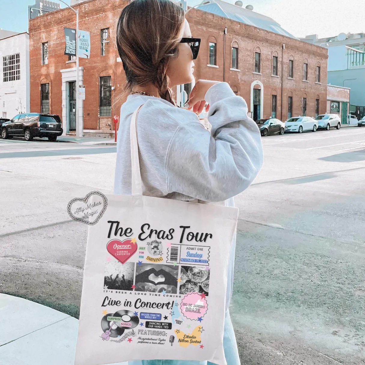 rio de janeiro night 2 retro tote bag sold by Ally Makes Magic