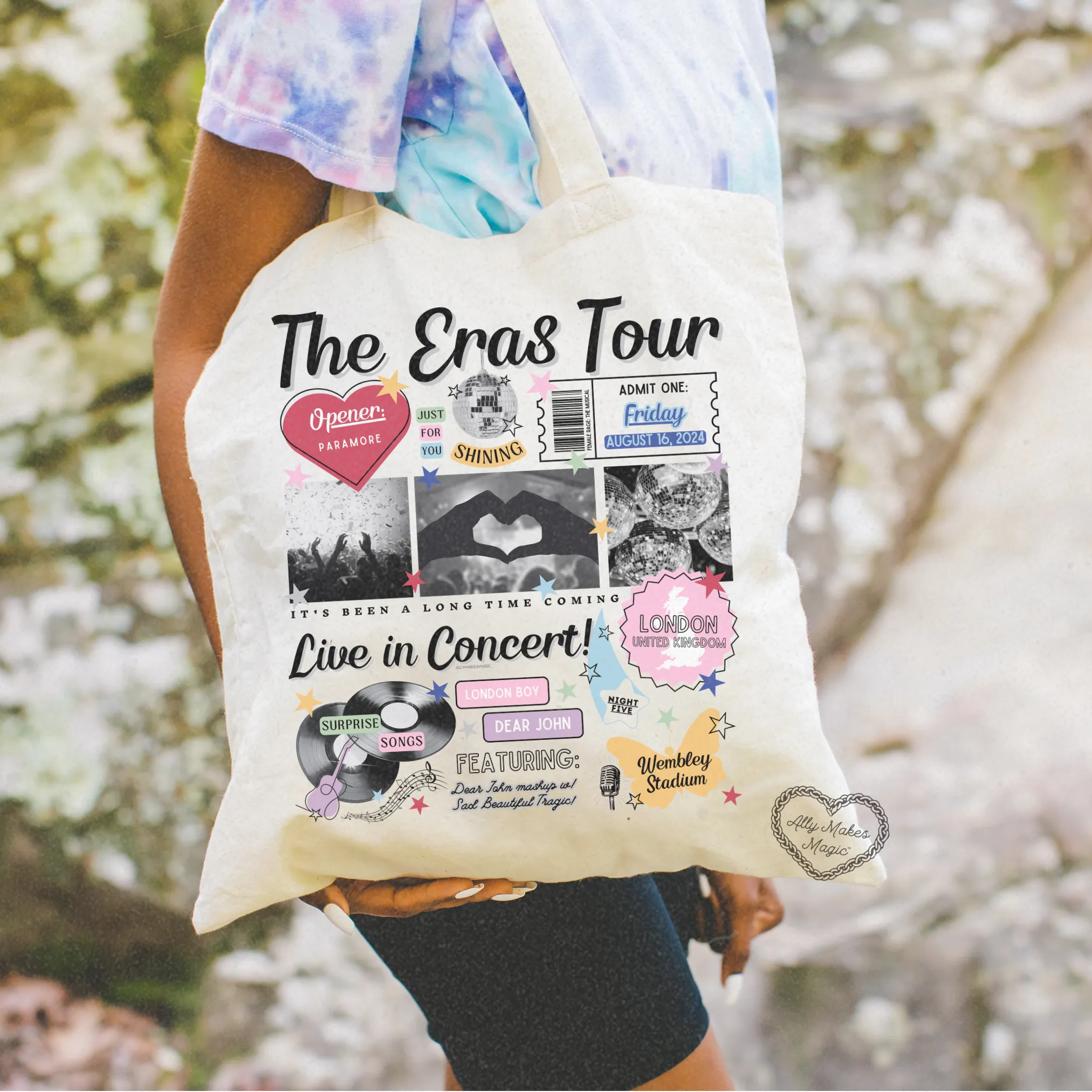 london night 5 retro tote bag sold by Ally Makes Magic