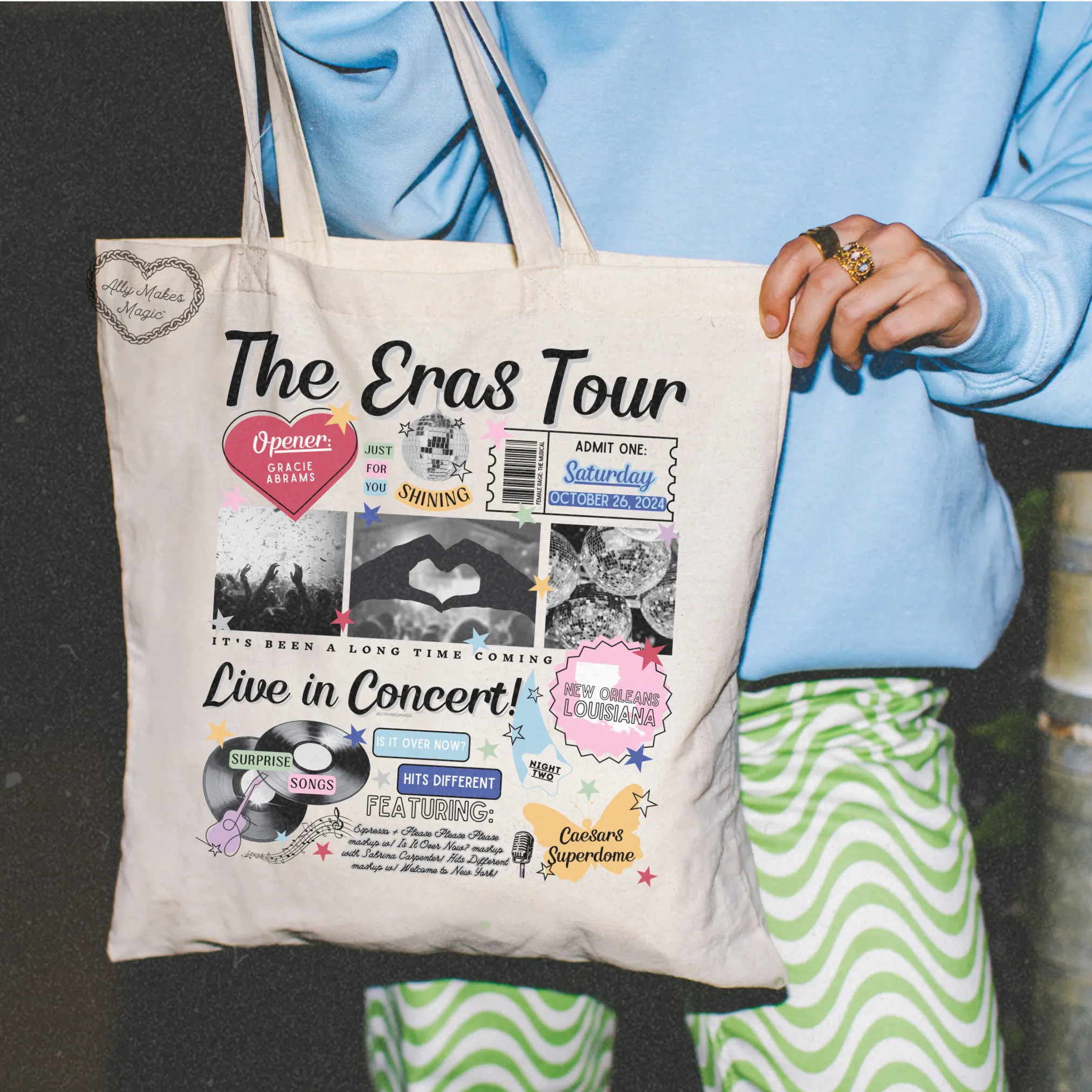 new orleans night 2 retro tote bag sold by Ally Makes Magic