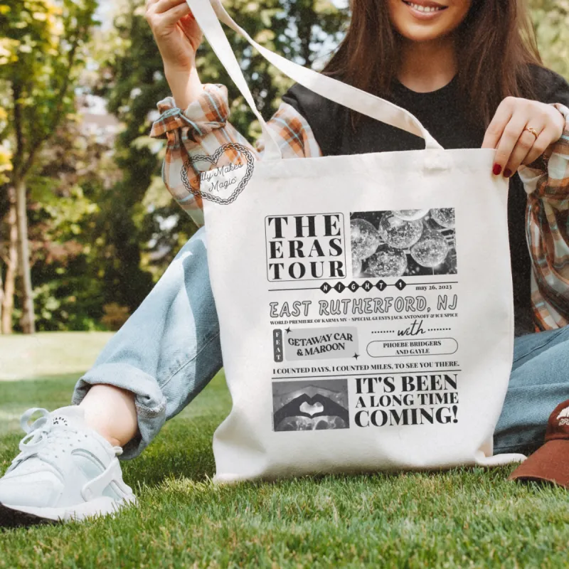 east rutherford night 1 tote bag sold by Ally Makes Magic