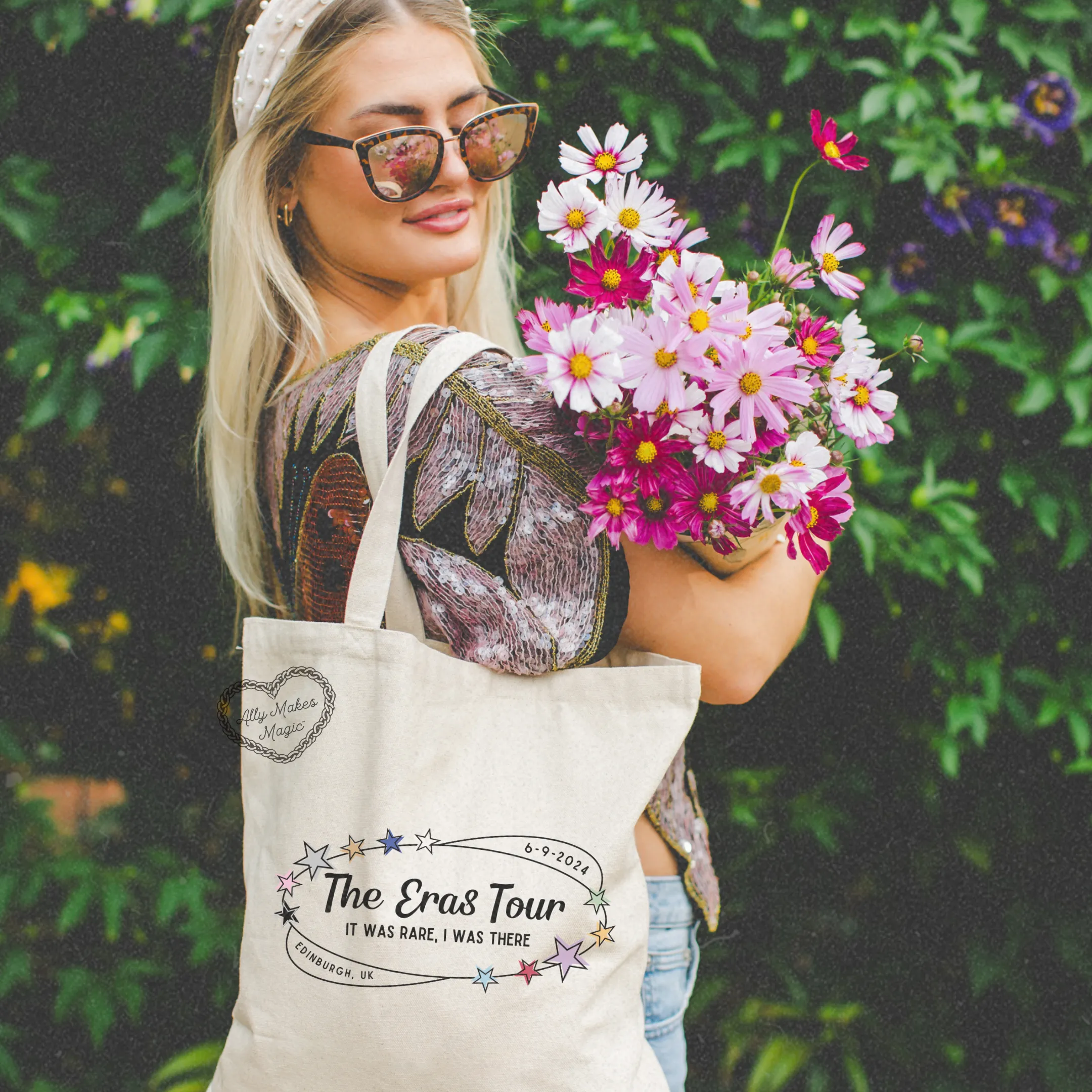 edinburgh night 3 retro tote bag sold by Ally Makes Magic product image thumbnail 2