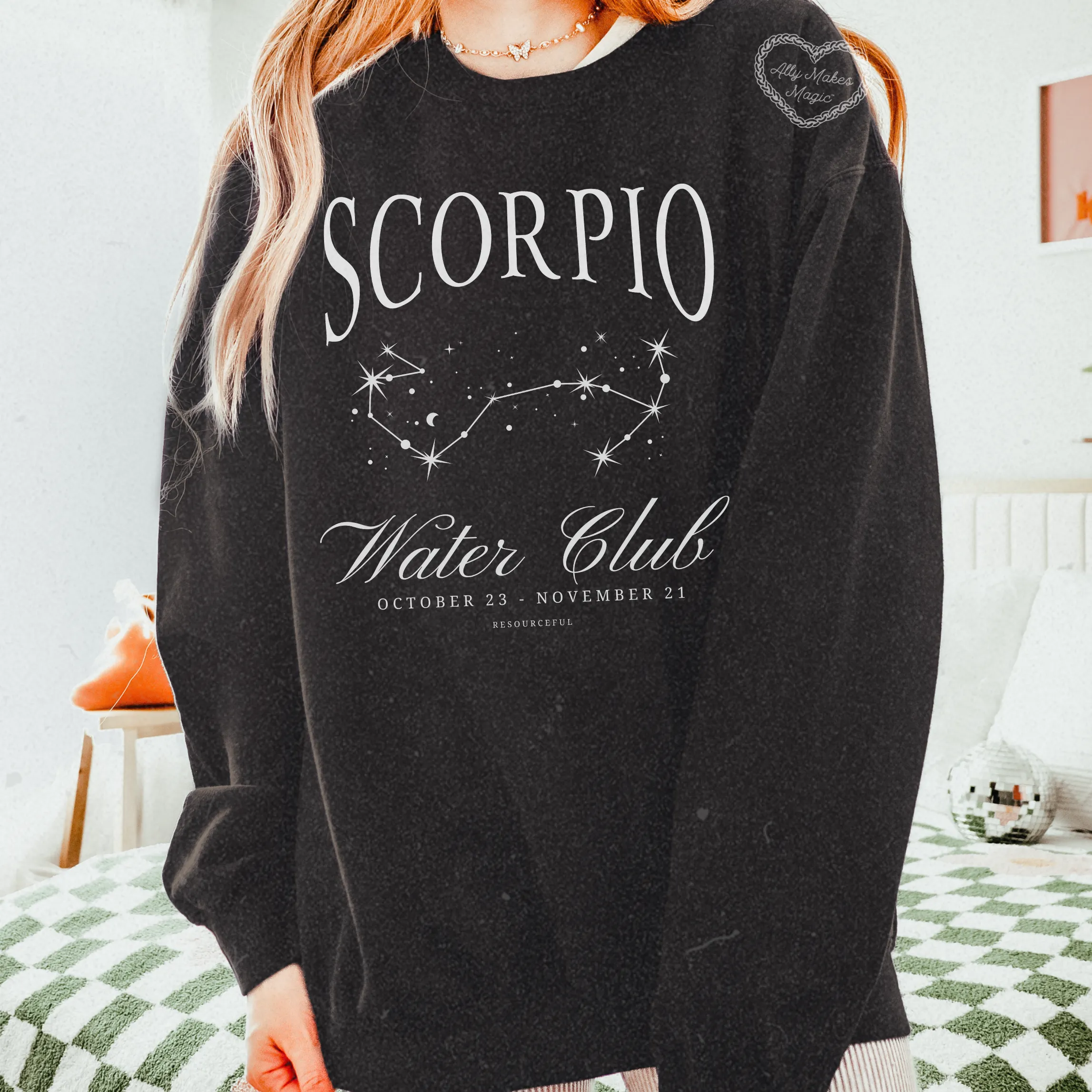 scorpio zodiac crew sold by Ally Makes Magic