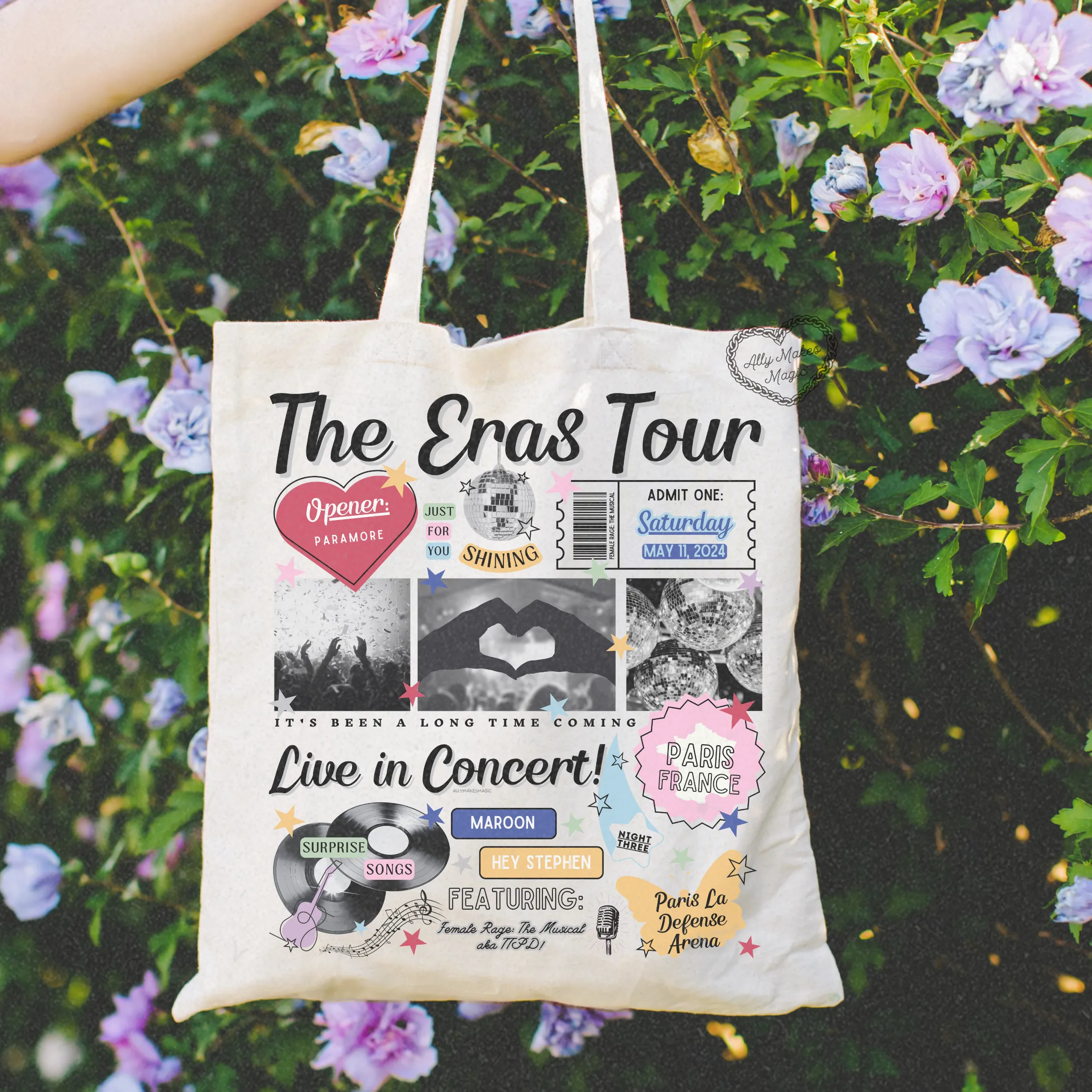 paris night 3 retro tote bag sold by Ally Makes Magic