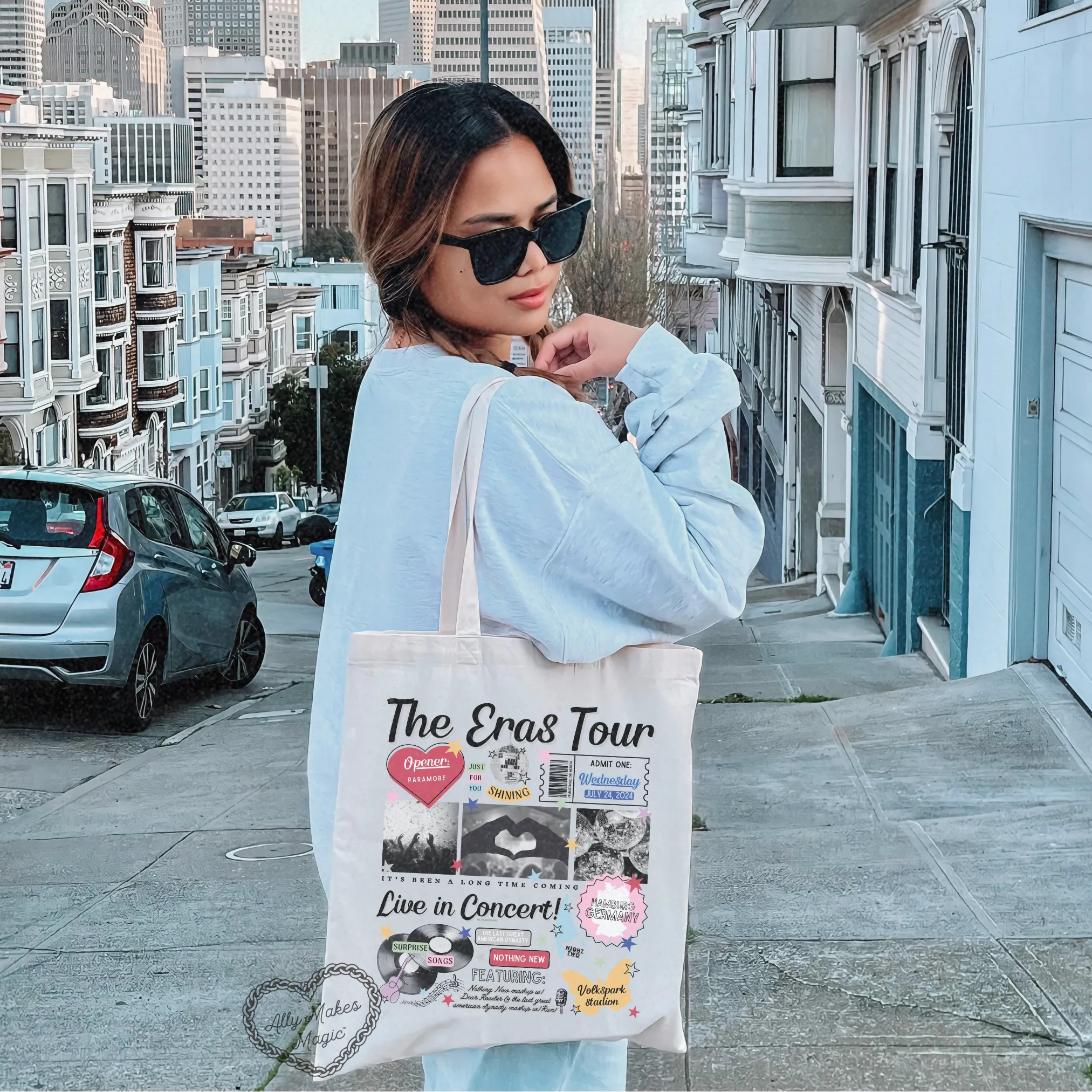 hamburg night 2 retro tote bag sold by Ally Makes Magic