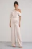 Marvellous | Champagne Satin Asymmetric Flared-Leg Jumpsuit sold by Club L London