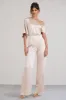 Marvellous | Champagne Satin Asymmetric Flared-Leg Jumpsuit sold by Club L London