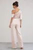 Marvellous | Champagne Satin Asymmetric Flared-Leg Jumpsuit sold by Club L London