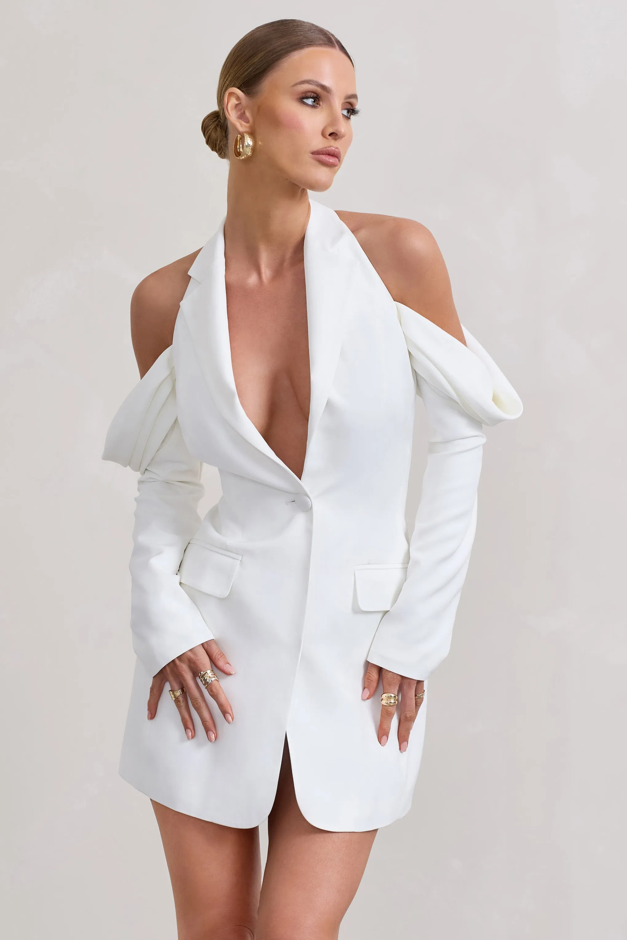Your Night | White Plunge Draped Blazer Dress sold by Club L London product image thumbnail 4