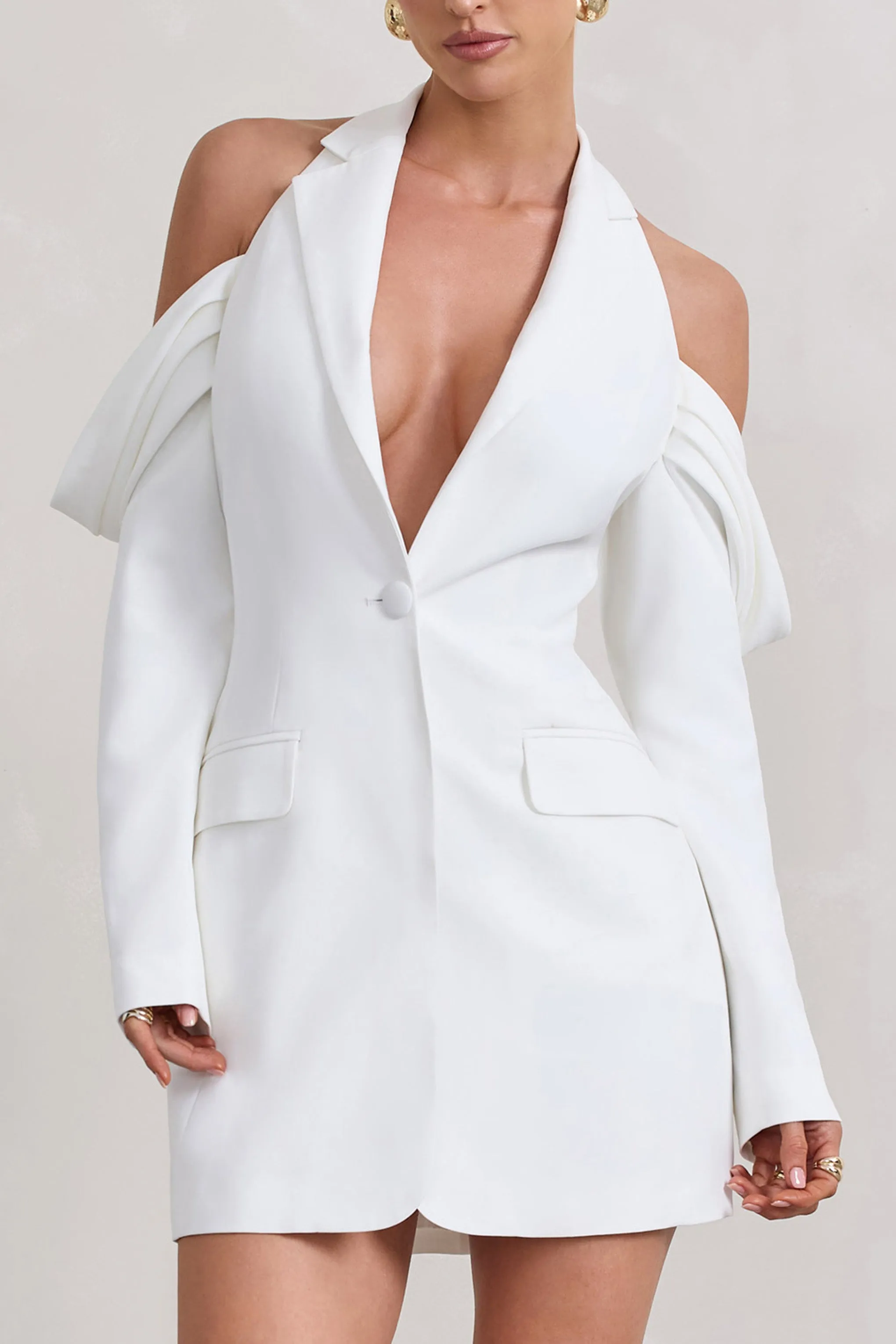 Your Night | White Plunge Draped Blazer Dress sold by Club L London product image thumbnail 3