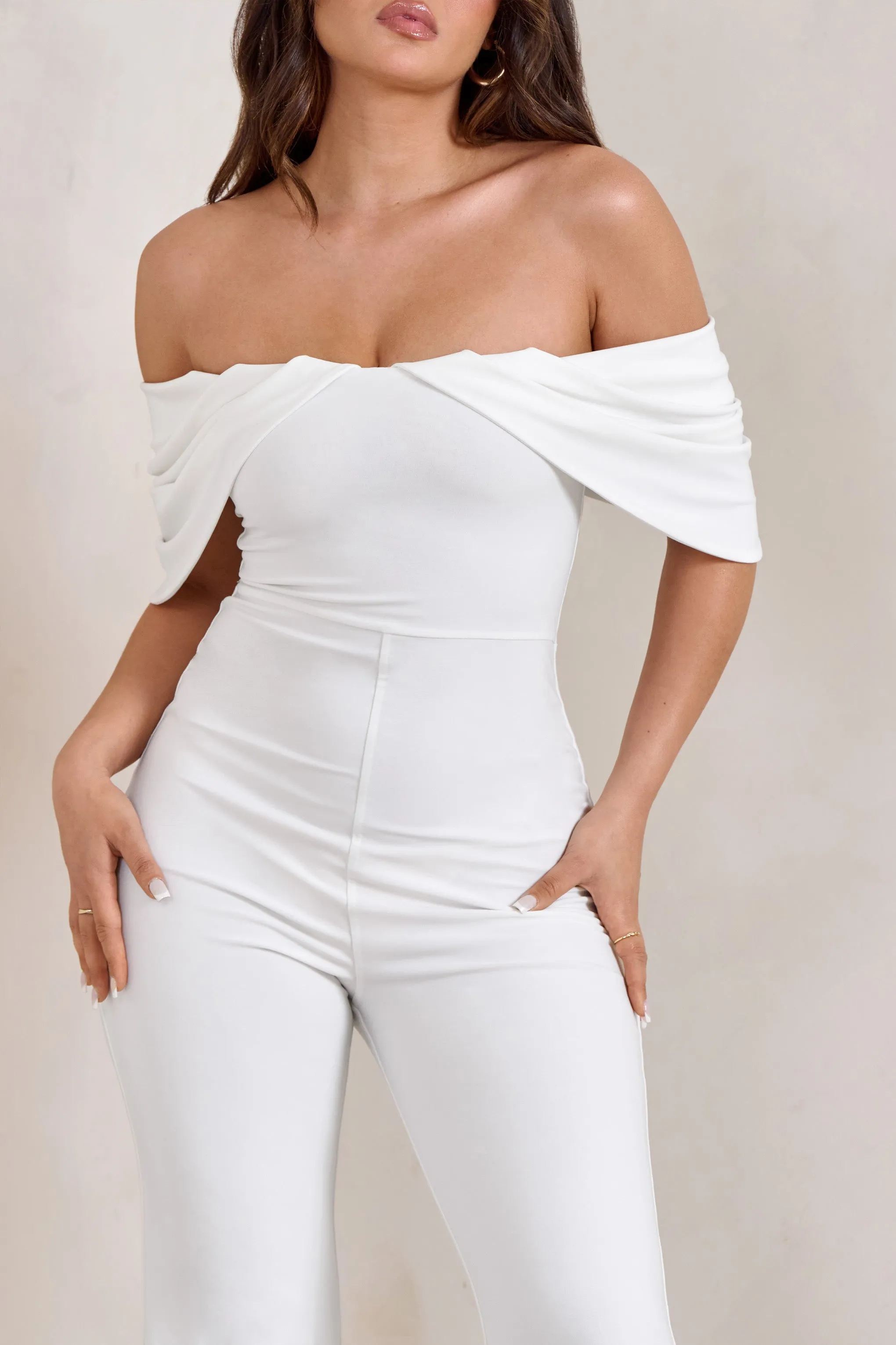Bonnie | White Bardot Drape Sleeve Jumpsuit sold by Club L London product image thumbnail 3