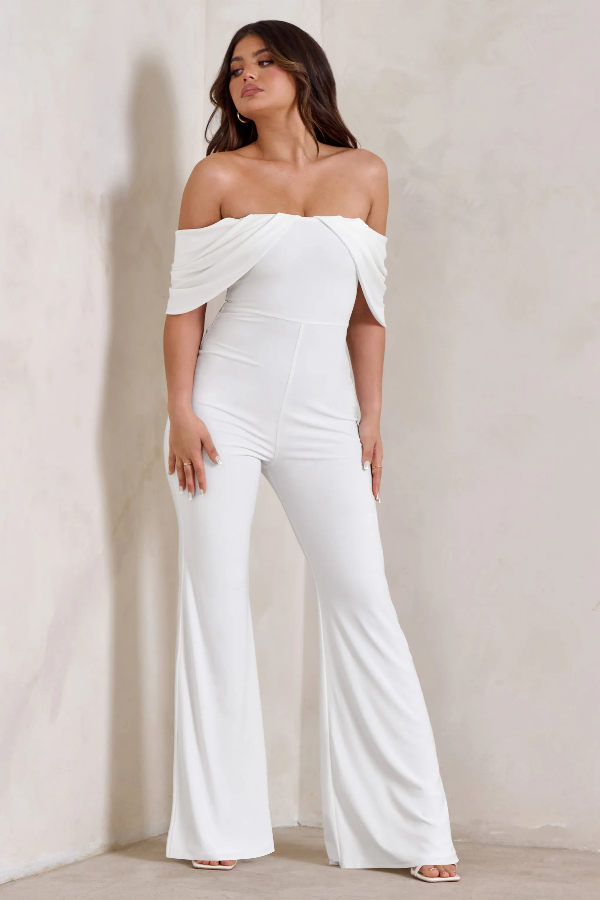 Bonnie | White Bardot Drape Sleeve Jumpsuit sold by Club L London product image thumbnail 5