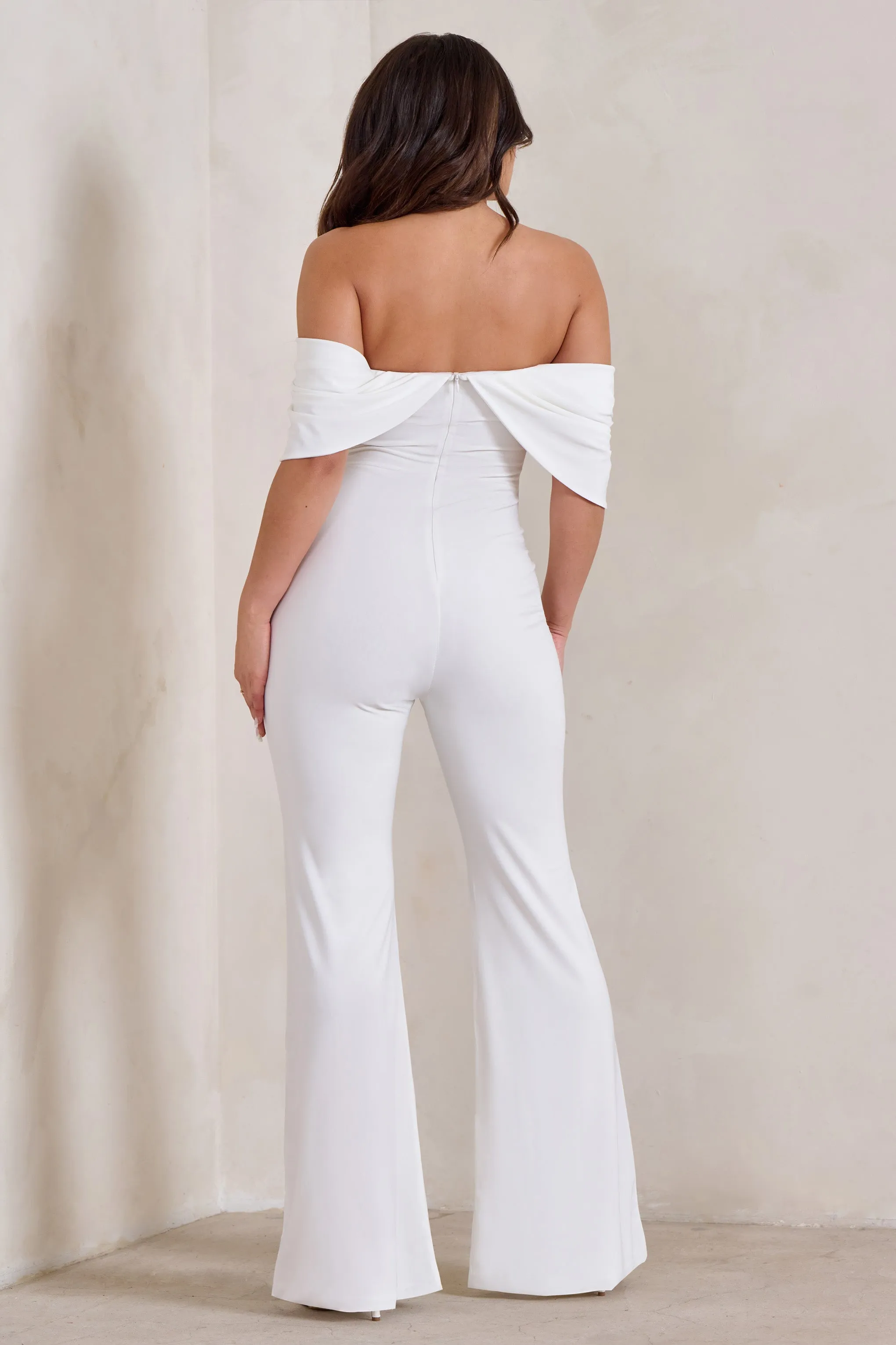 Bonnie | White Bardot Drape Sleeve Jumpsuit sold by Club L London product image thumbnail 2