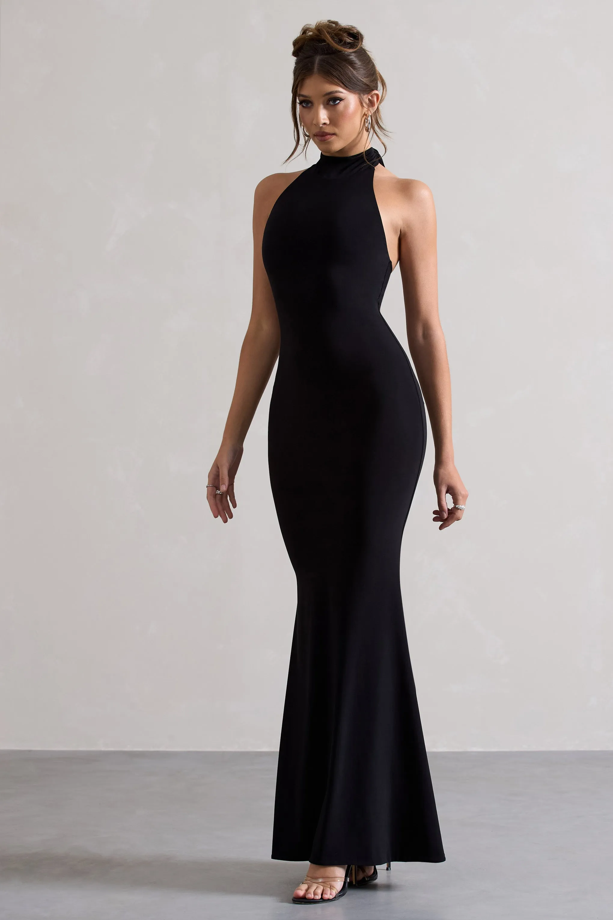 Colorado | Black High-Neck Fishtail Maxi Dress sold by Club L London product image thumbnail 5