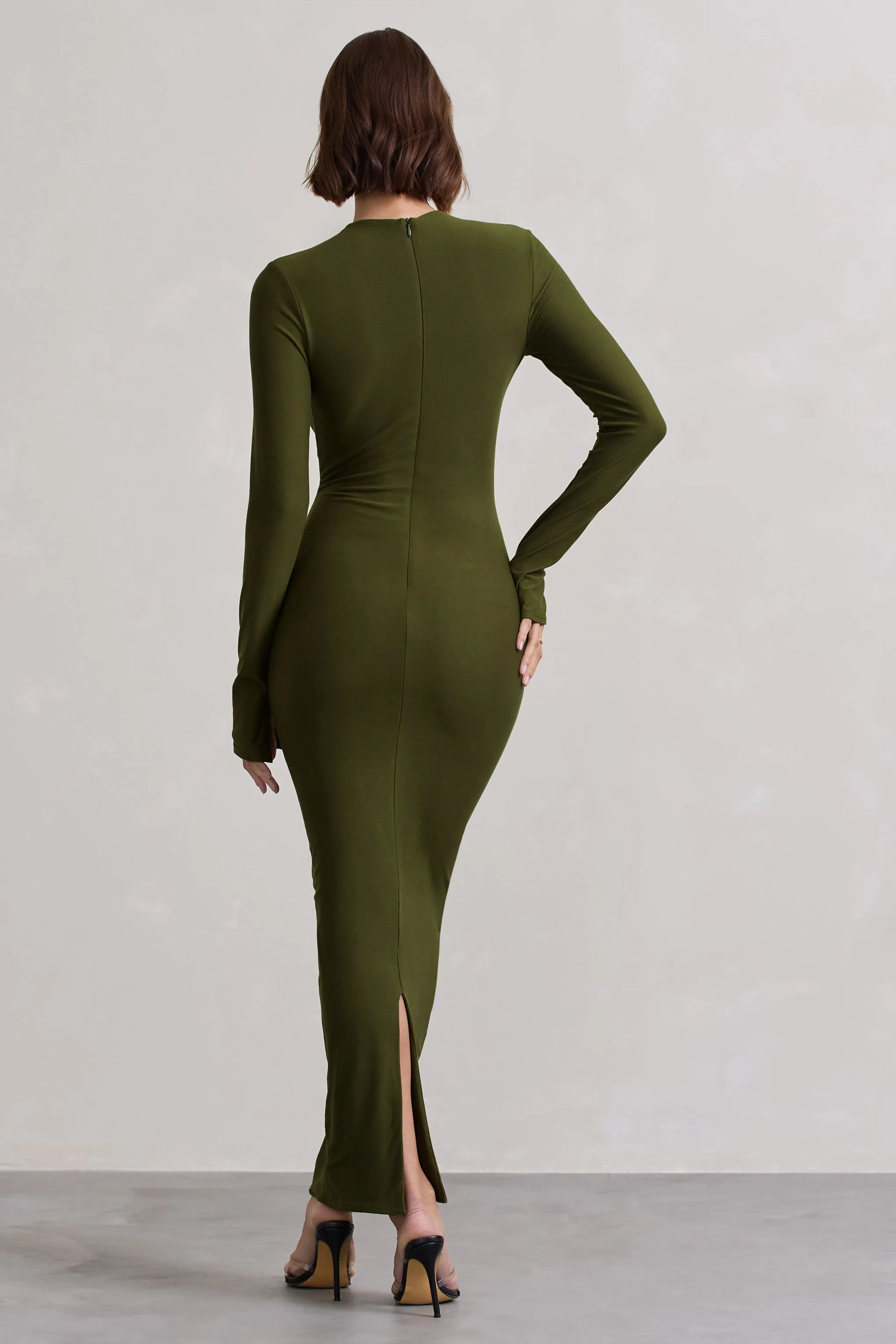 Wonder | Moss Green Bodycon Long-Sleeve Maxi Dress sold by Club L London product image thumbnail 2
