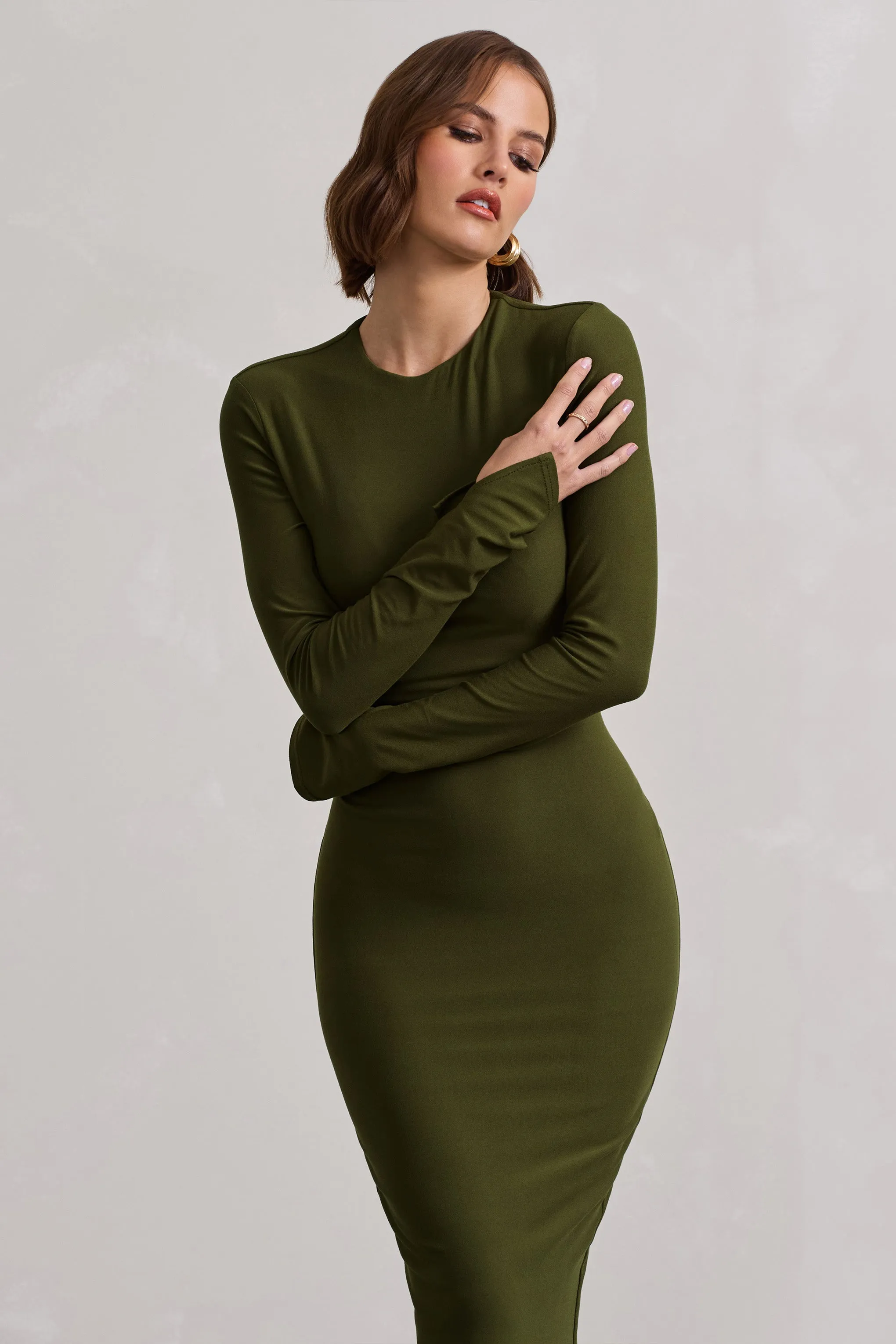 Wonder | Moss Green Bodycon Long-Sleeve Maxi Dress sold by Club L London product image thumbnail 3