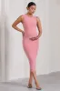 Kerry | Blush Pink High-Neck Sleeveless Maternity Midi Dress sold by Club L London