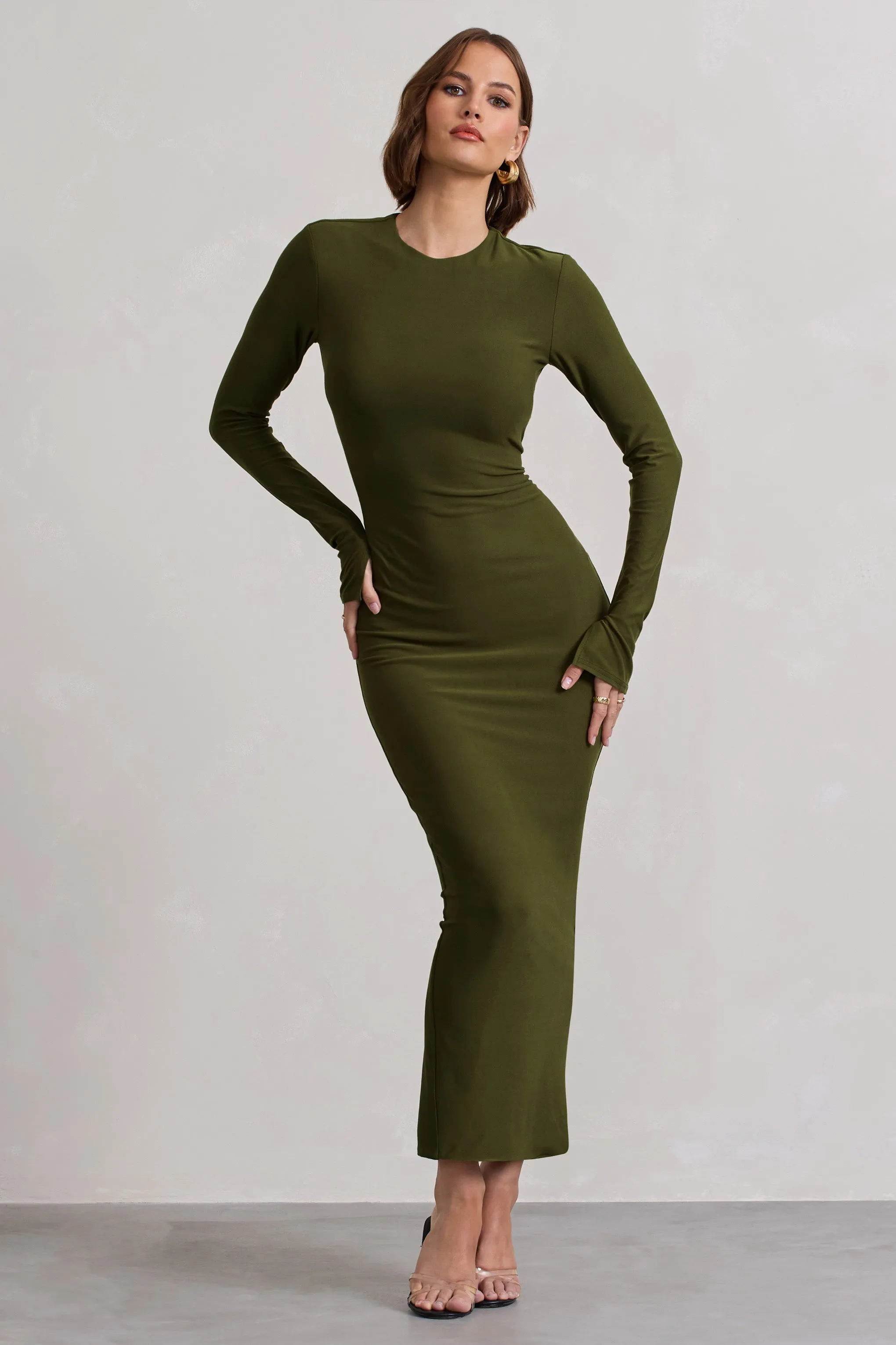 Wonder | Moss Green Bodycon Long-Sleeve Maxi Dress sold by Club L London product image thumbnail 4