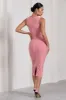 Kerry | Blush Pink High-Neck Sleeveless Maternity Midi Dress sold by Club L London