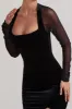 Apres | Black Velvet Bodycon Split Maxi Dress With Sheer Sleeves sold by Club L London