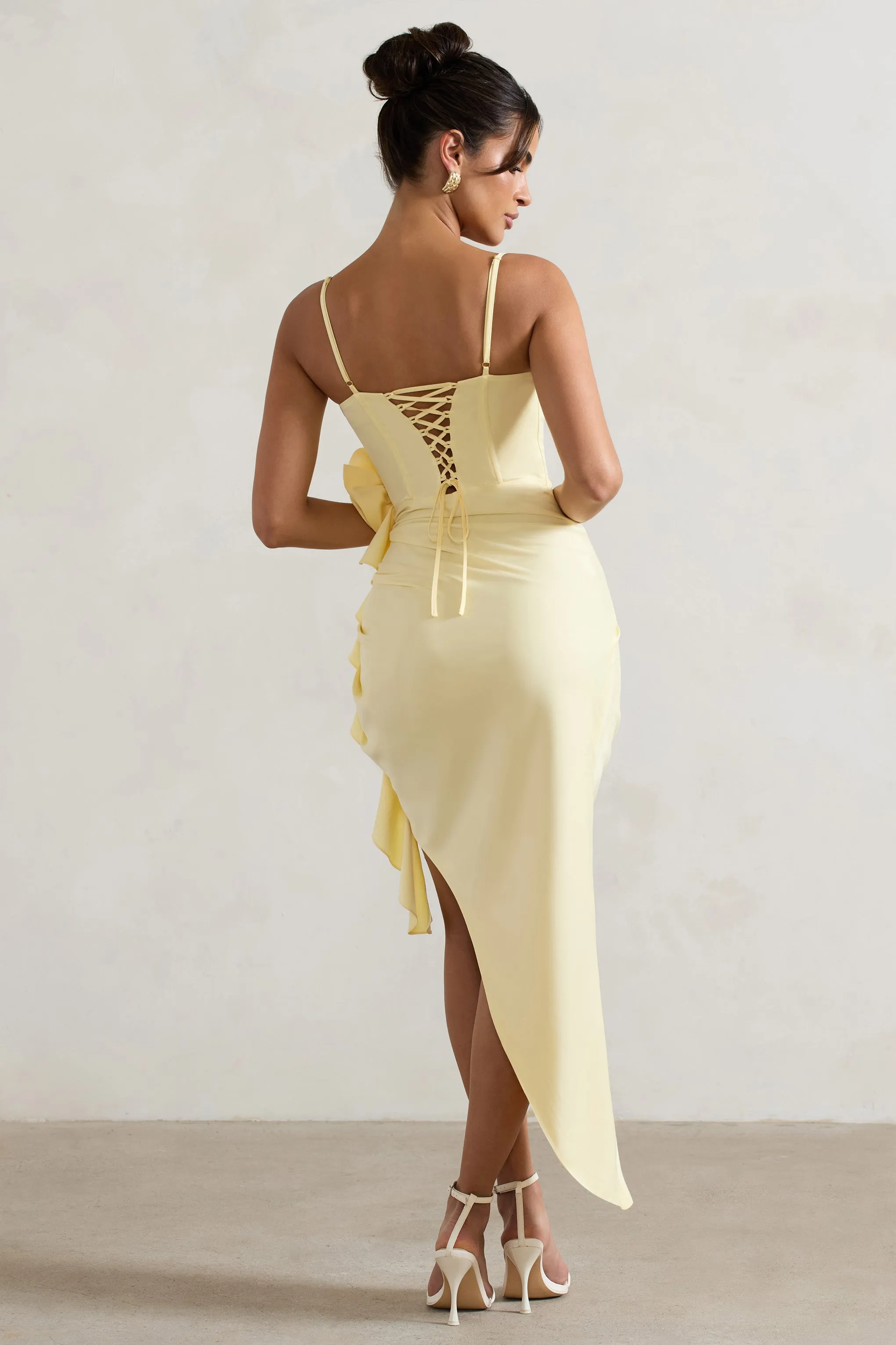 On The List | Lemon Asymmetric Corset Maxi Dress With Floral Drape sold by Club L London product image thumbnail 2