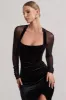 Apres | Black Velvet Bodycon Split Maxi Dress With Sheer Sleeves sold by Club L London