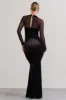 Apres | Black Velvet Bodycon Split Maxi Dress With Sheer Sleeves sold by Club L London