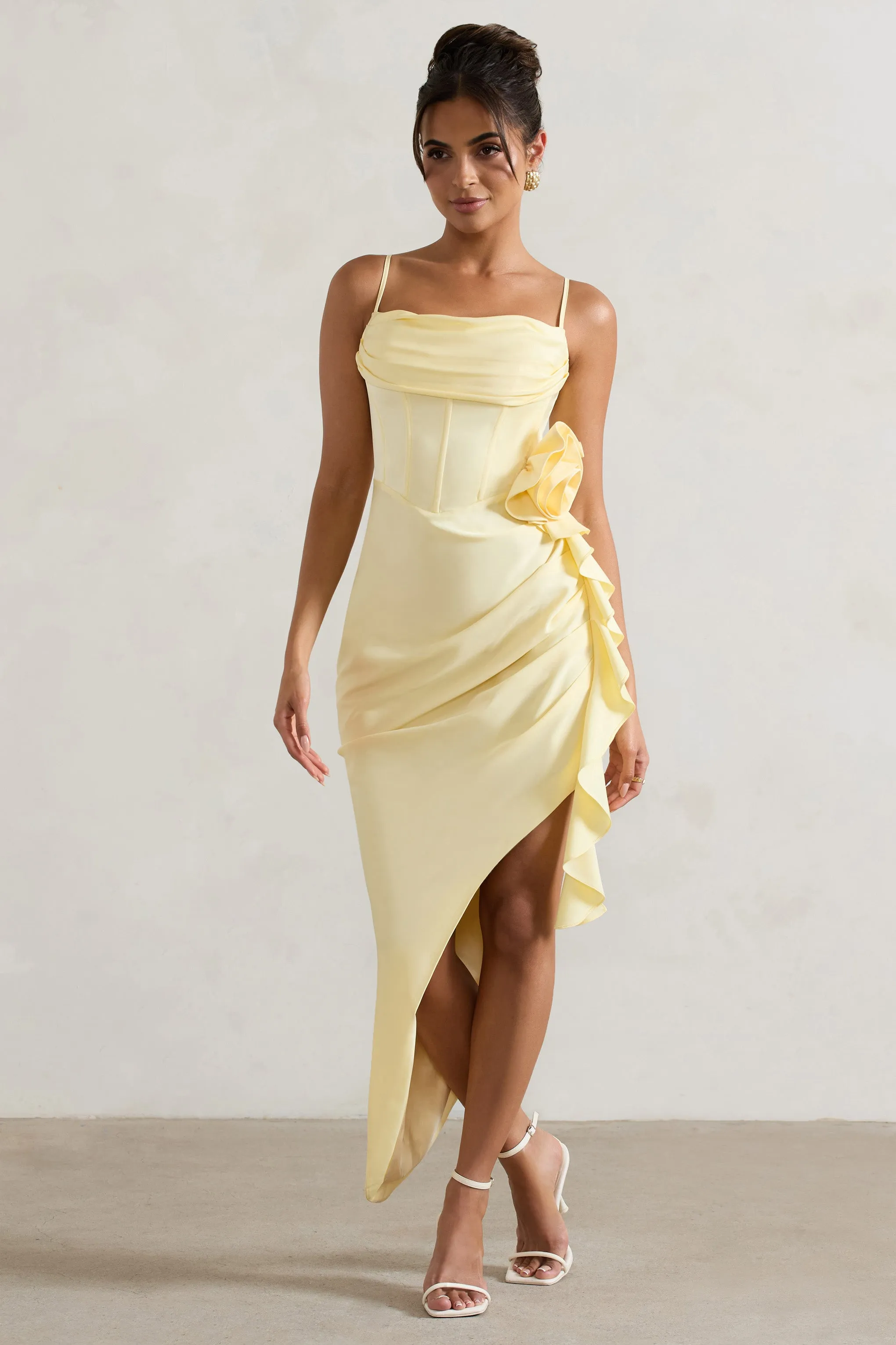 On The List | Lemon Asymmetric Corset Maxi Dress With Floral Drape sold by Club L London product image thumbnail 4