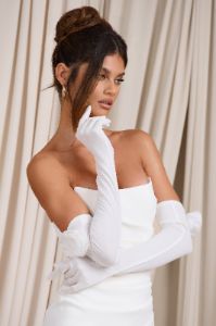 Sweet Gesture | White Long Gloves With Floral Detail sold by Club L London