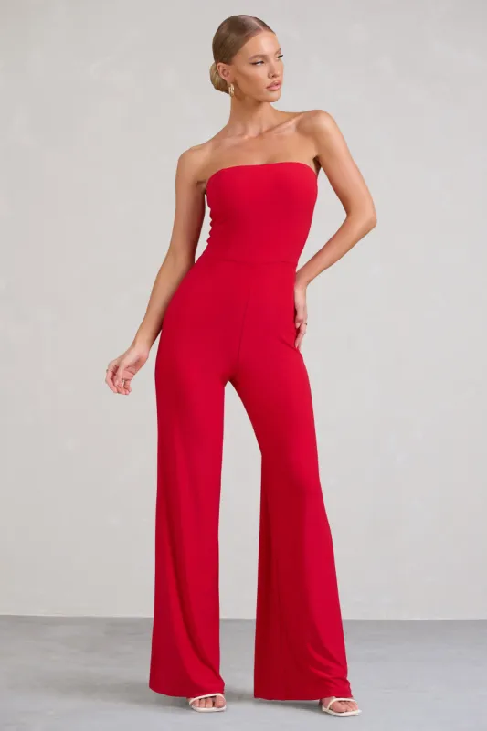 Darya | Red Bandeau Wide Leg Jumpsuit sold by Club L London