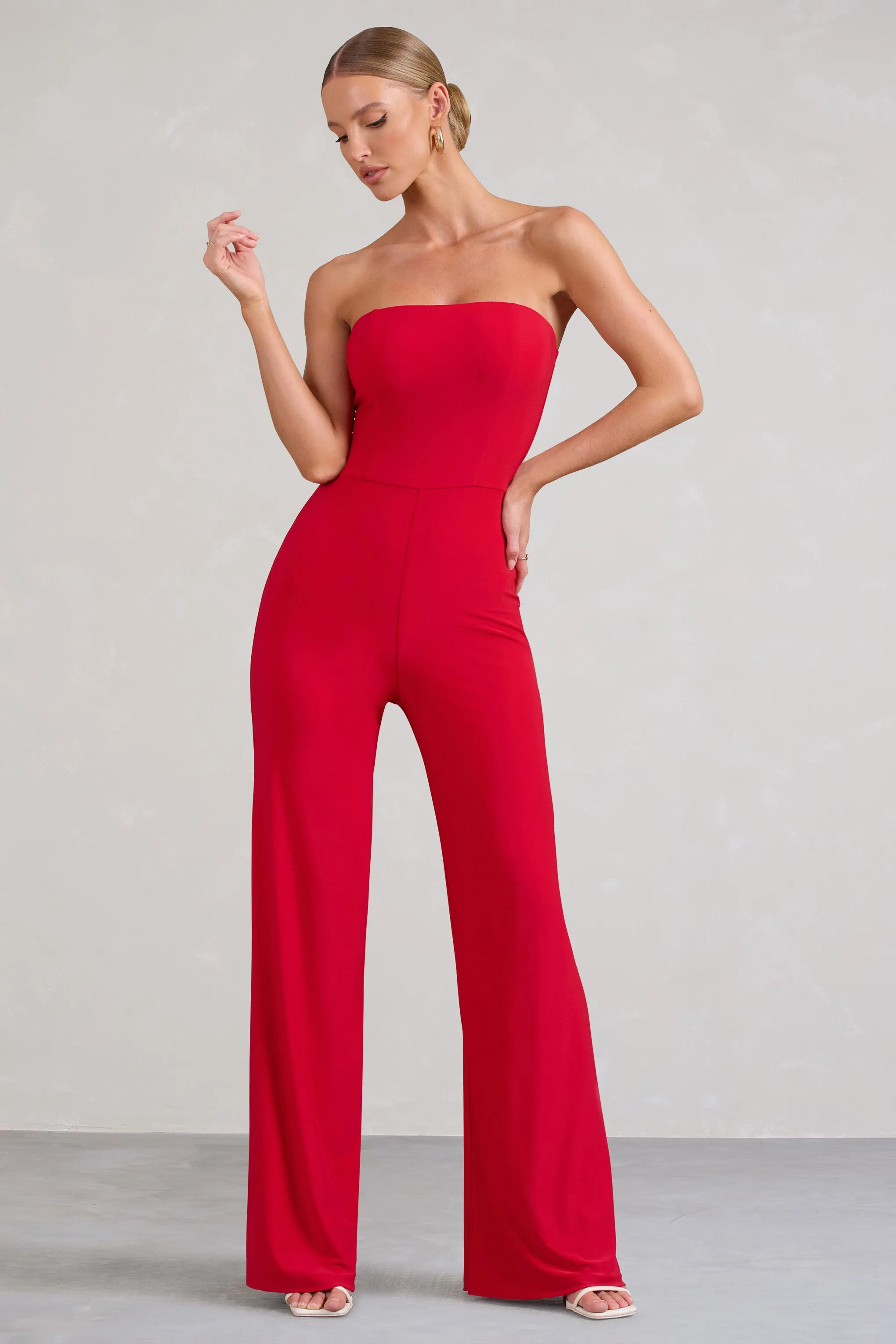 Darya | Red Bandeau Wide Leg Jumpsuit sold by Club L London product image thumbnail 4