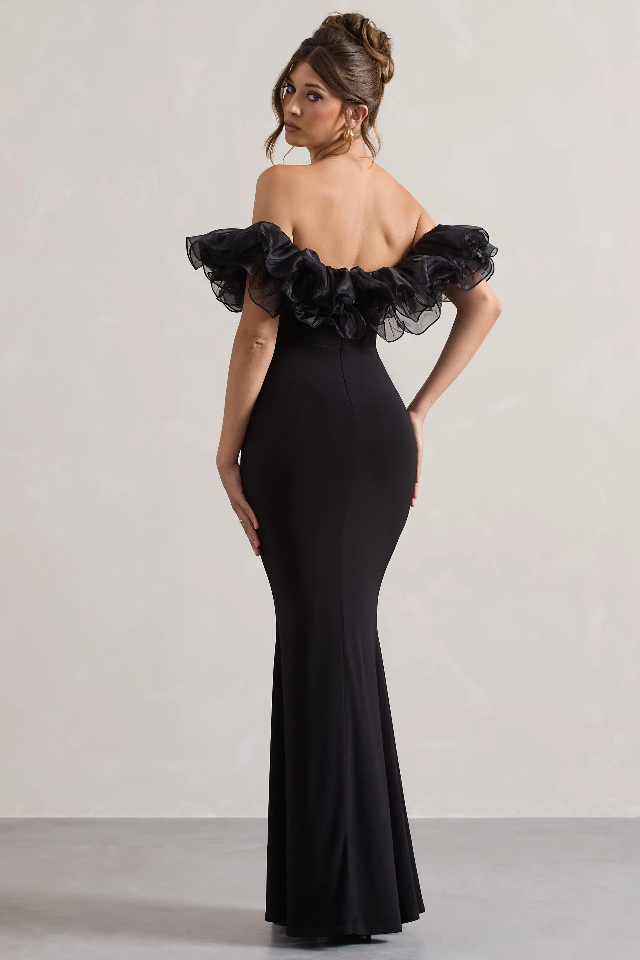 Meryl | Black Strapless Maxi Dress With Organza Trim sold by Club L London product image thumbnail 2