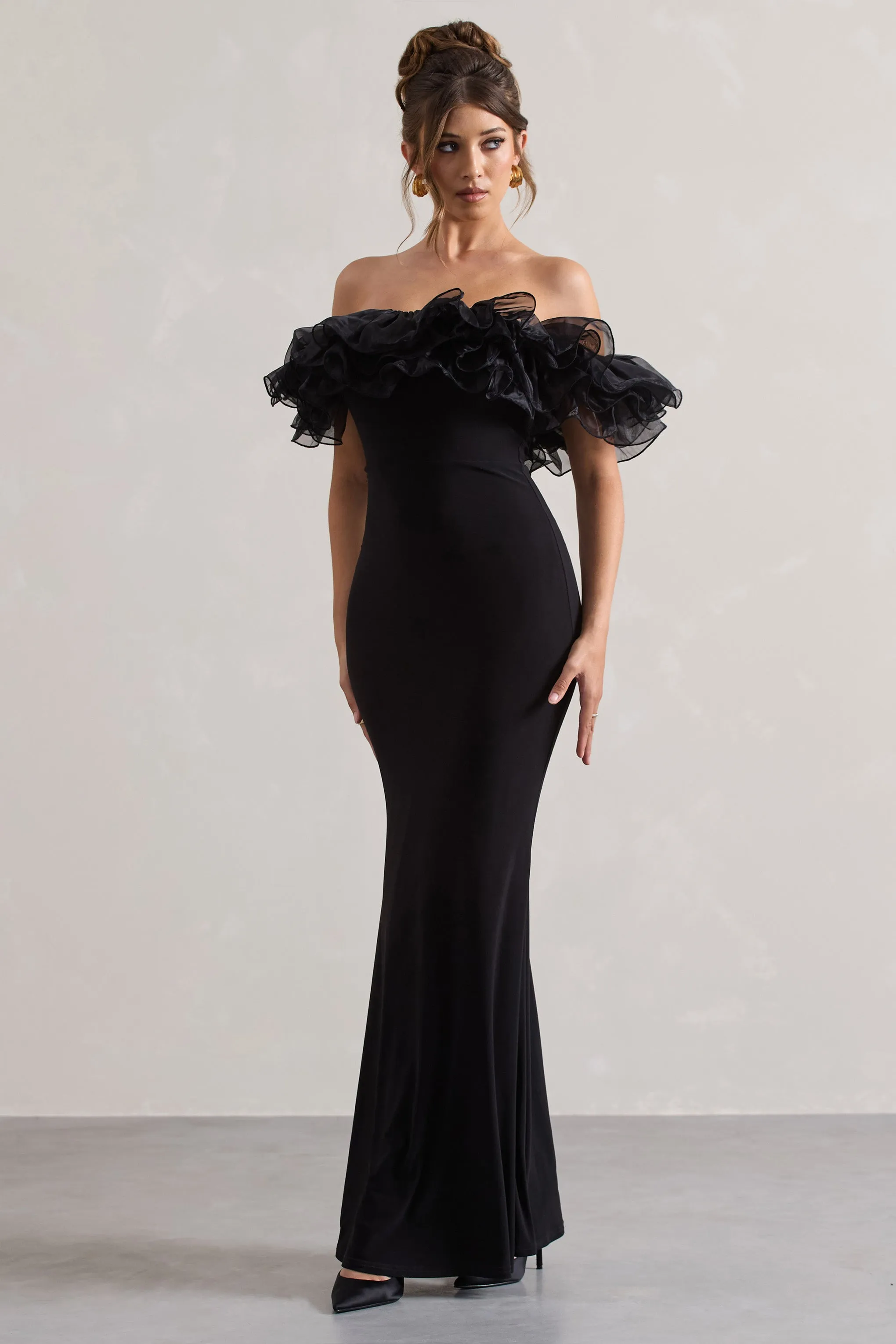 Meryl | Black Strapless Maxi Dress With Organza Trim sold by Club L London product image thumbnail 4