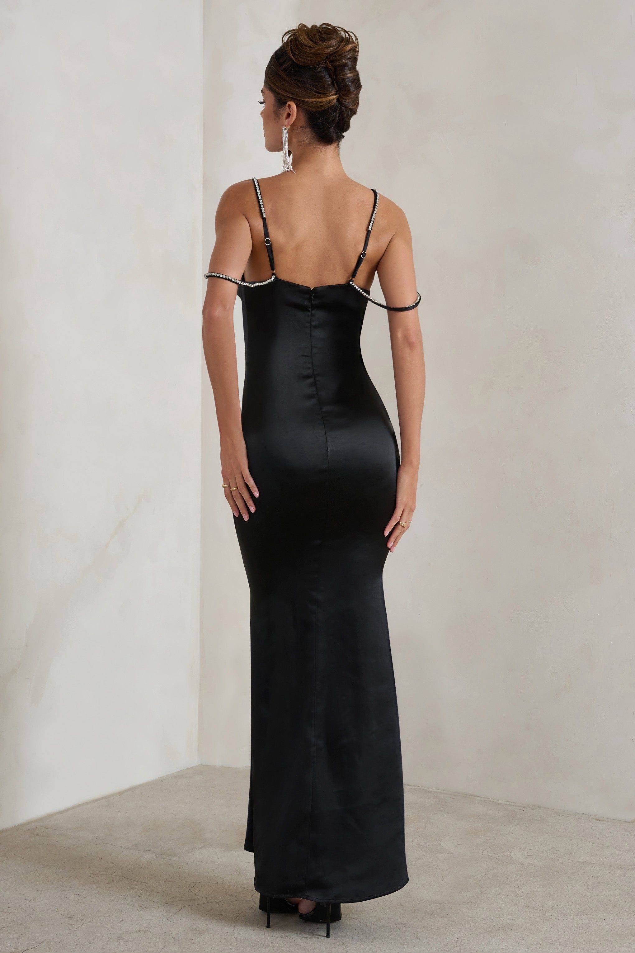 Zelda | Black Cowl Satin Cami Maxi Dress sold by Club L London product image thumbnail 3