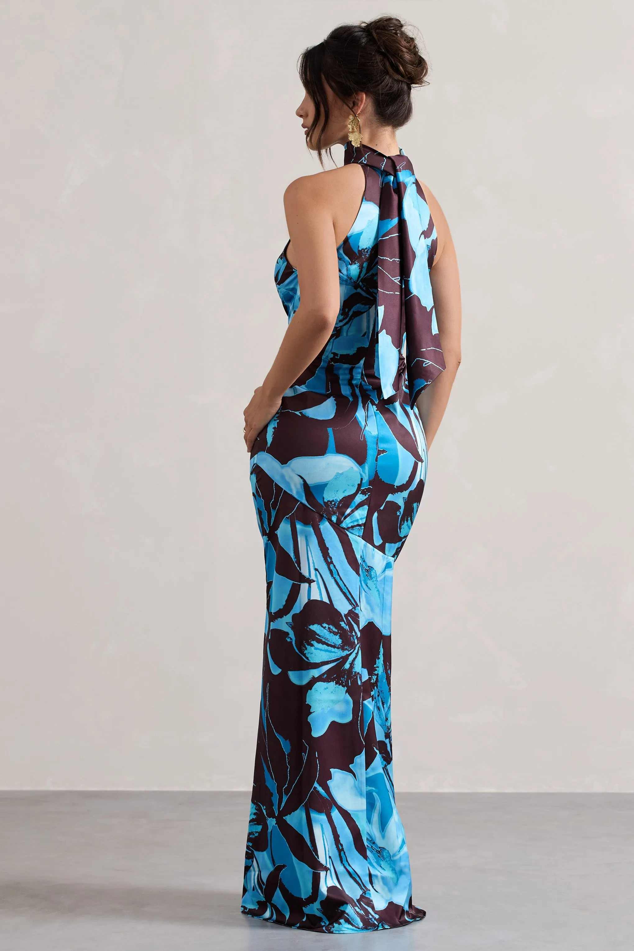 Adoria | Floral Print Satin High-Neck Maxi Dress sold by Club L London product image thumbnail 2