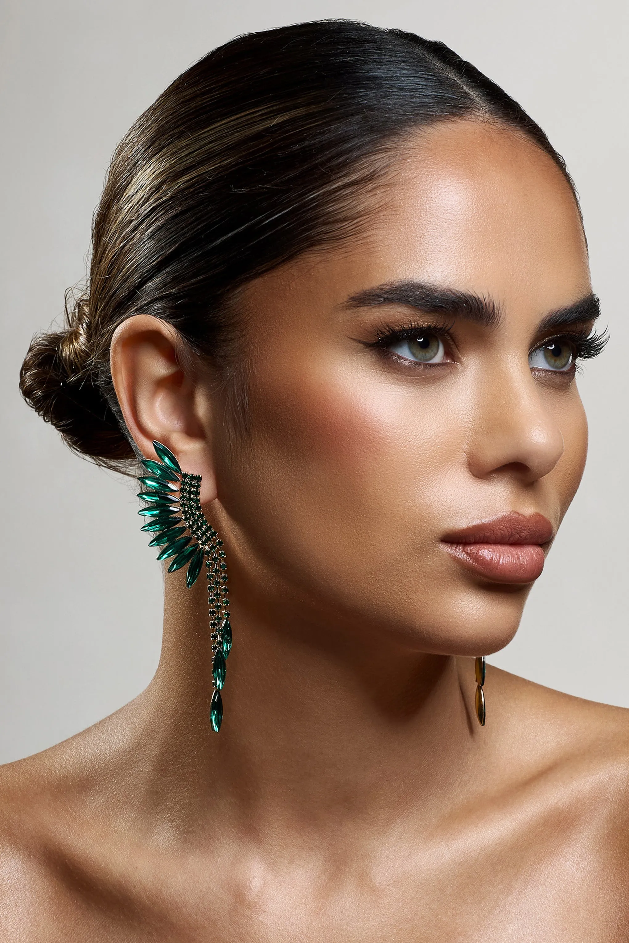 Mardi | Green & Gold Statement Dangle Earrings sold by Club L London
