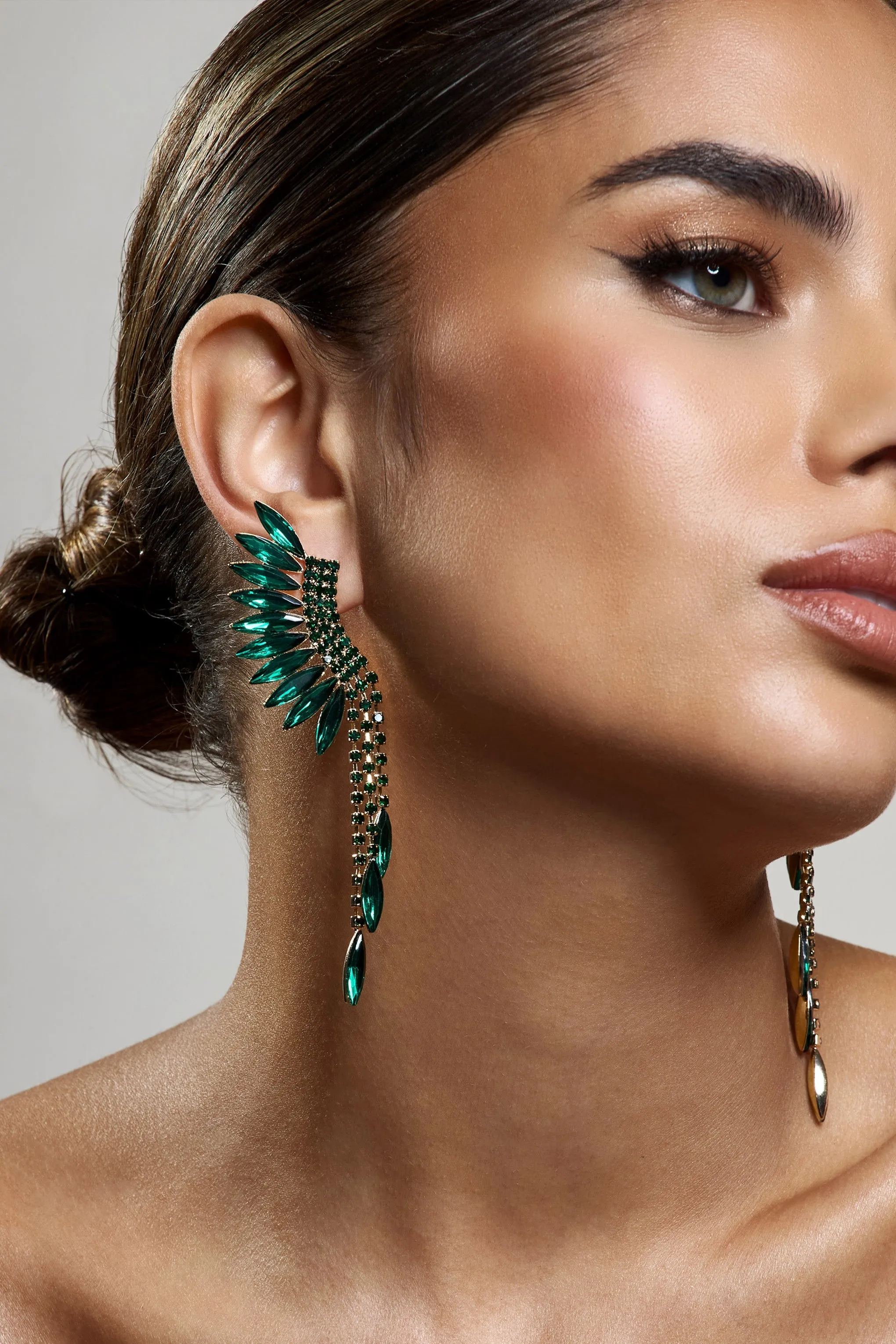 Mardi | Green & Gold Statement Dangle Earrings sold by Club L London product image thumbnail 3