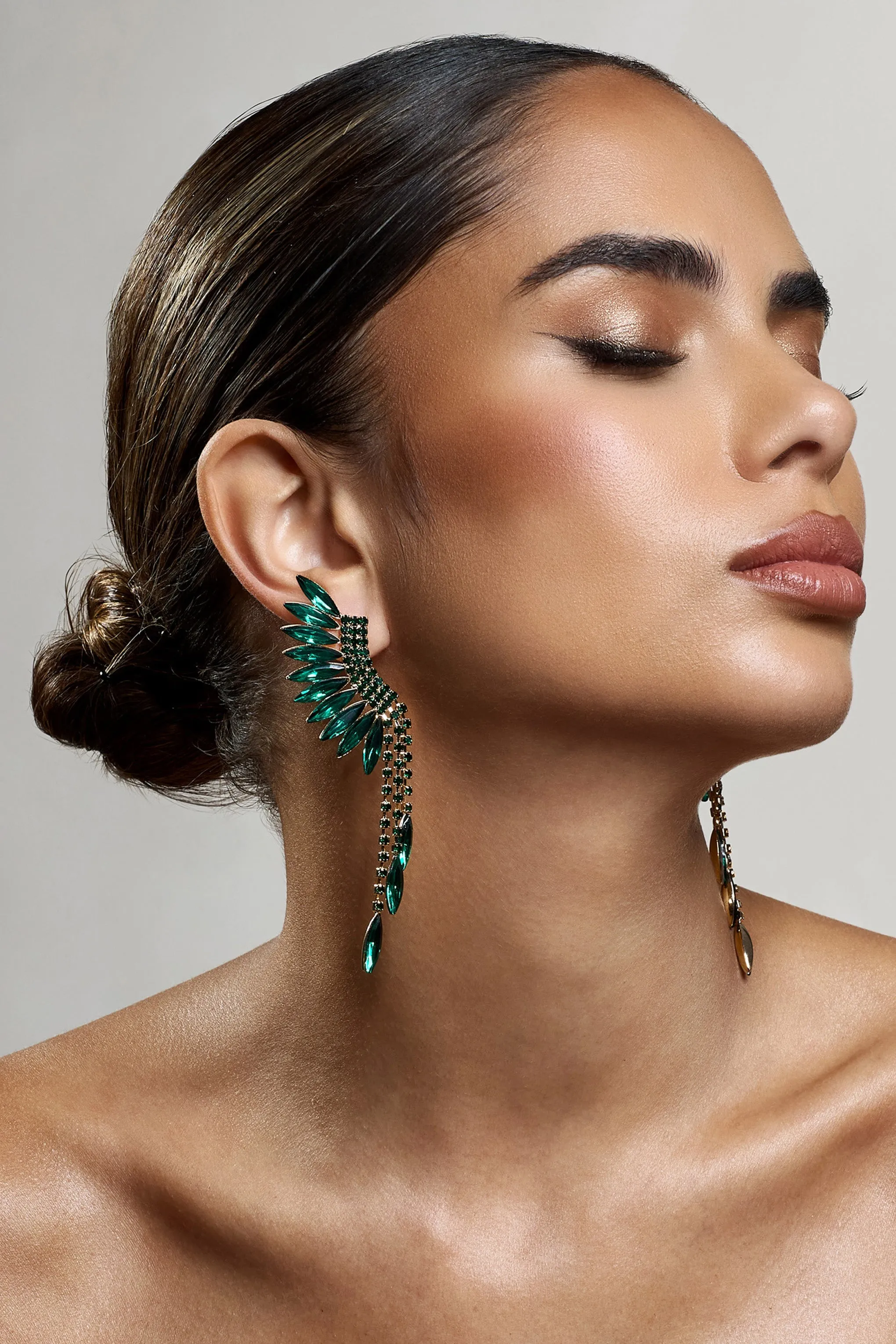 Mardi | Green & Gold Statement Dangle Earrings sold by Club L London product image thumbnail 2
