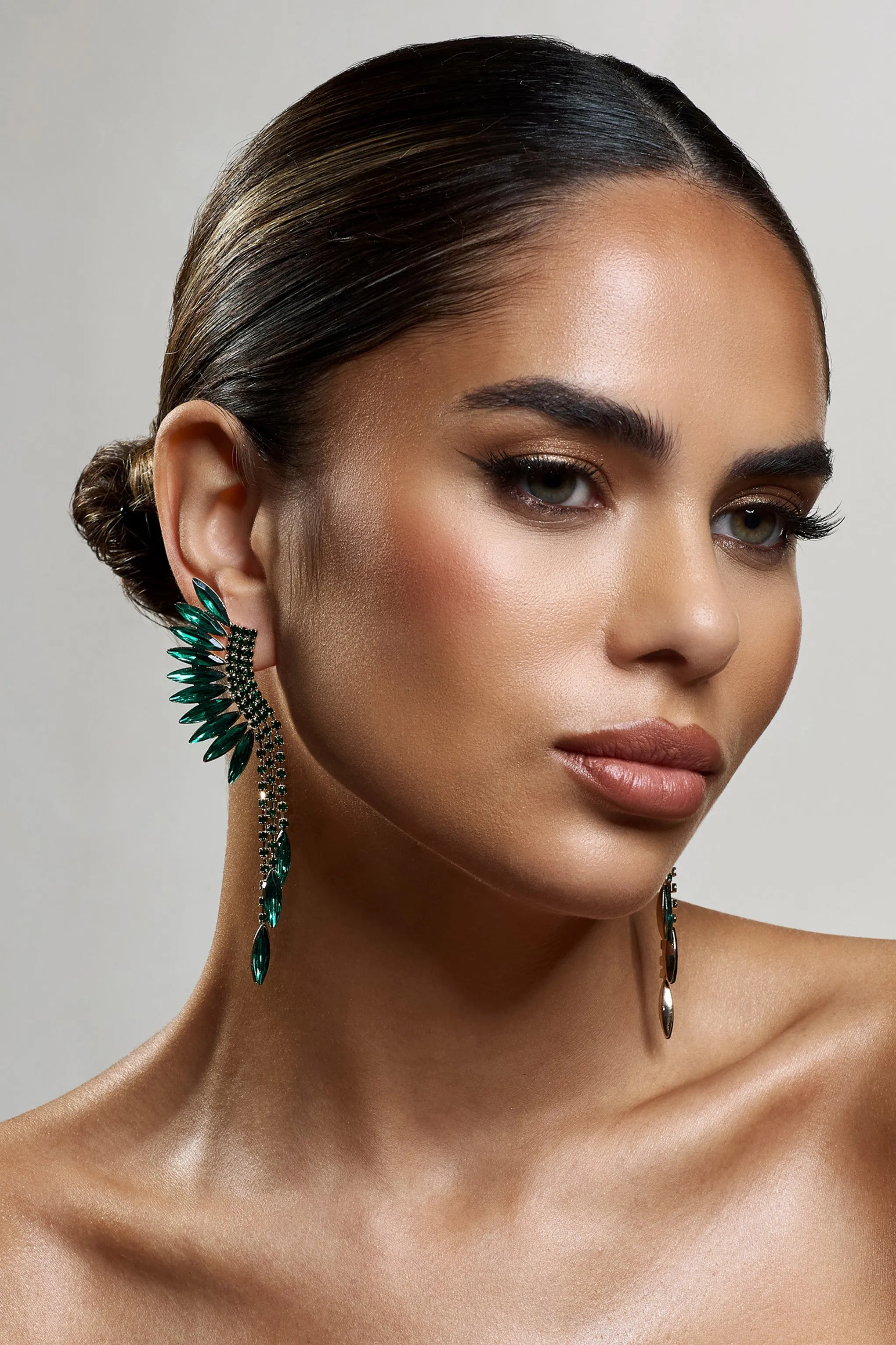 Mardi | Green & Gold Statement Dangle Earrings sold by Club L London product image thumbnail 4
