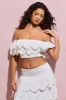 Breathtaking | White Broderie Ruffled Bardot Crop Top sold by Club L London
