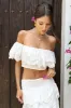 Breathtaking | White Broderie Ruffled Bardot Crop Top sold by Club L London
