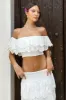 Breathtaking | White Broderie Ruffled Bardot Crop Top sold by Club L London
