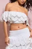 Breathtaking | White Broderie Ruffled Bardot Crop Top sold by Club L London
