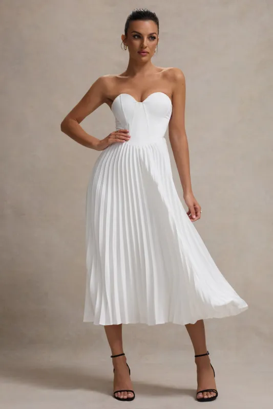Bordeaux | Cream Satin Corset Style Midi Dress sold by Club L London